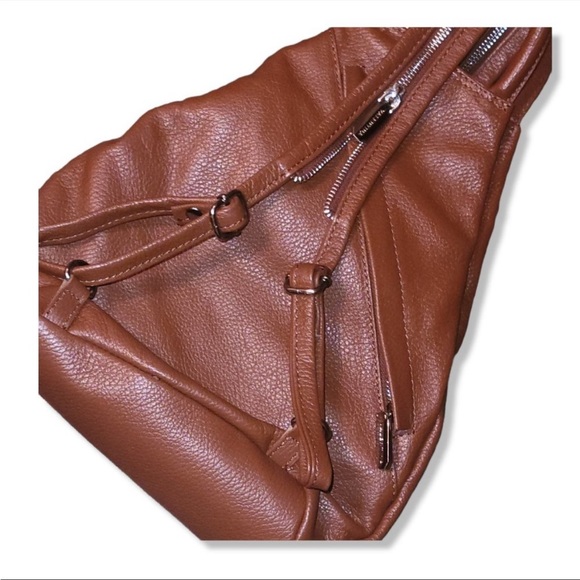 Made In Italy Leather Sling Backpack From Valentina Medium Size - Picture 9 of 11